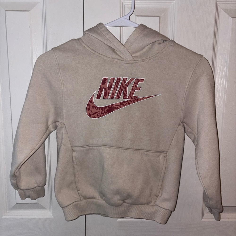 Nike Kids Beige Hoodie with Red Logo